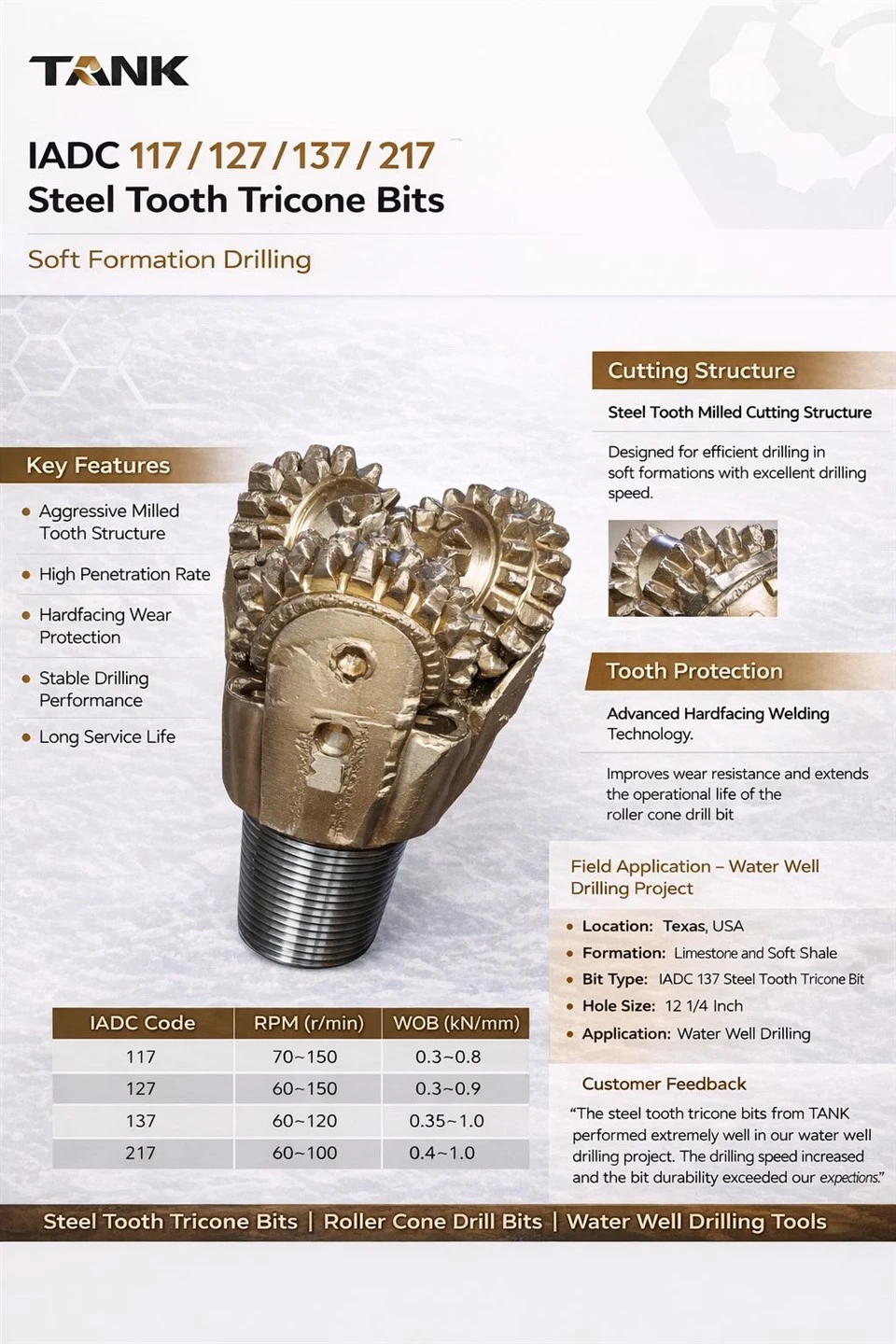 Tricone bits met stalen tanden|IADC 117 127 137 217 rolkegelboren